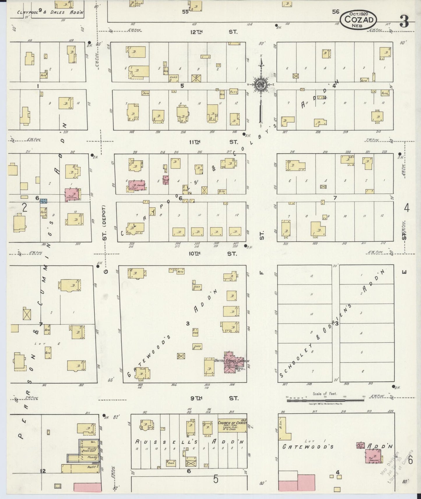 Sanborn Fire Insurance Map from Cozad, Dawson County, Nebraska (1920), Sheet #0003 - Complete Map Set gallery image, historic Sanborn map, vintage wall art, Nebraska Nebraska