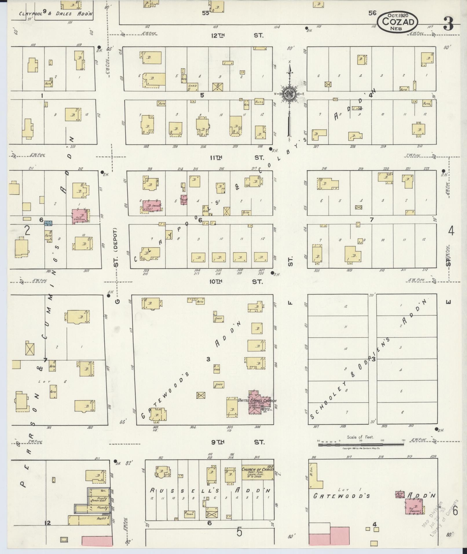 Sanborn Fire Insurance Map from Cozad, Dawson County, Nebraska (1920), Sheet #0003 - Complete Map Set gallery image, historic Sanborn map, vintage wall art, Nebraska Nebraska