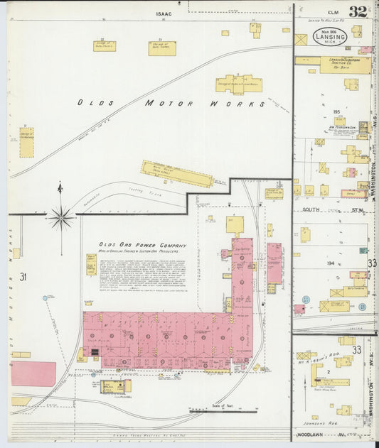 Sanborn Fire Insurance Map from Lansing, Ingham County, Michigan (1906), Sheet #0032 - Historic Sanborn Fire Insurance Map Print, vintage old map wall art, antique decor, genealogy gift, Michigan Michigan map