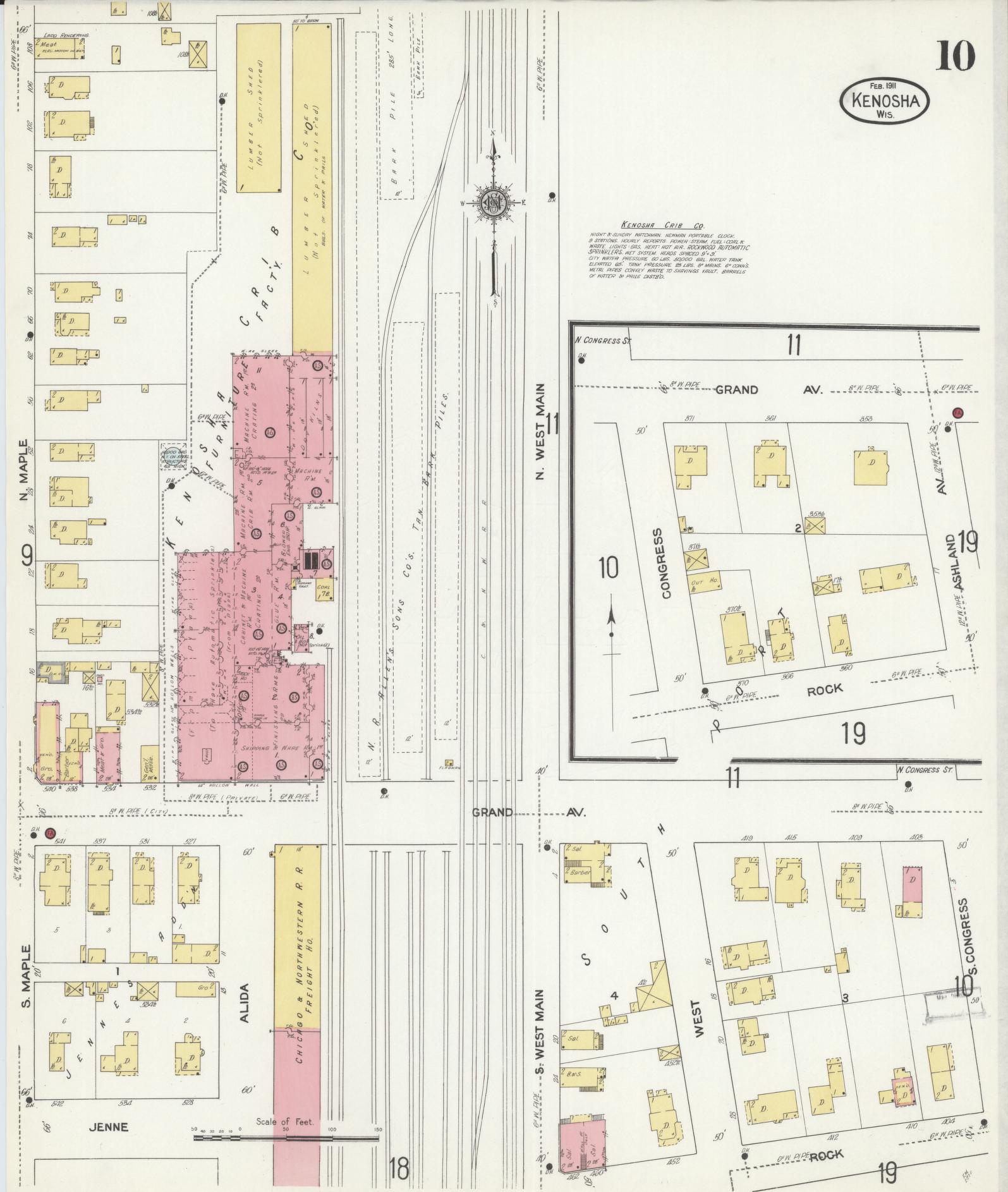 Sanborn Fire Insurance Map from Kenosha, Kenosha County, Wisconsin (1911), Sheet #0010 - Historic Sanborn Fire Insurance Map Print, vintage old map wall art, antique decor, genealogy gift, Wisconsin Wisconsin map