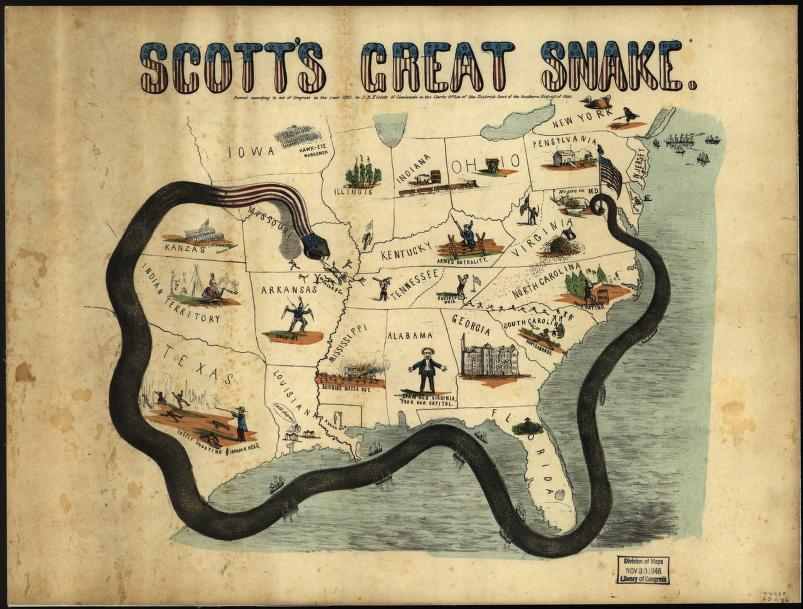 Scott's great snake. Entered according to Act of Congress in the year 1861 Civil War Map (1861) - Historic Battlefield Map Reprint