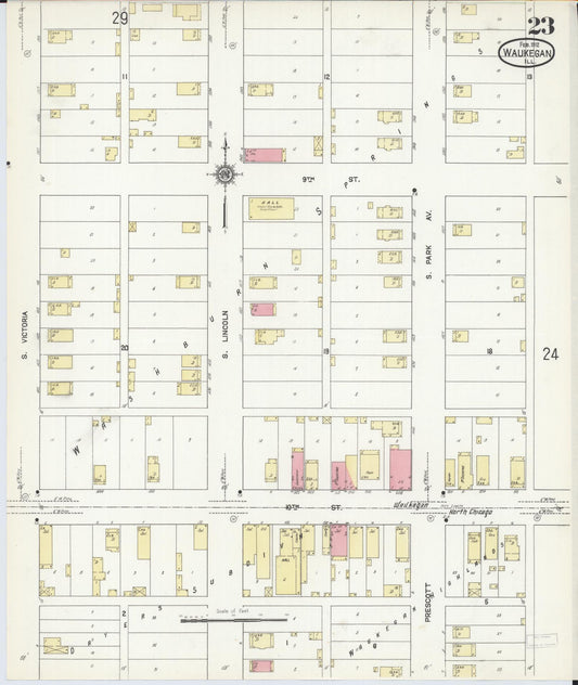 Sanborn Fire Insurance Map from Waukegan, Lake County, Illinois (1912), Sheet #0023 - Historic Sanborn Fire Insurance Map Print, vintage old map wall art, antique decor, genealogy gift, Illinois Illinois map