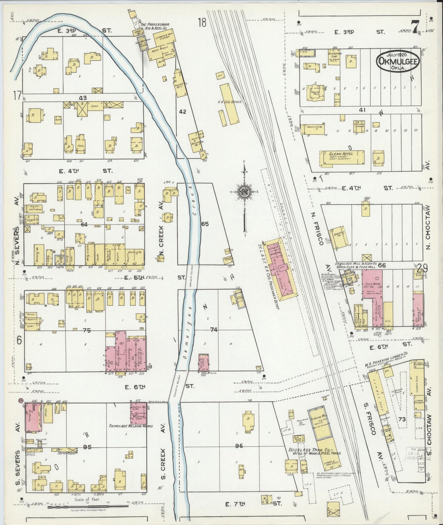Sanborn Fire Insurance Map from Okmulgee, Okmulgee County, Oklahoma (1920), Sheet #0007 - Complete Map Set gallery image, historic Sanborn map, vintage wall art, Oklahoma Oklahoma