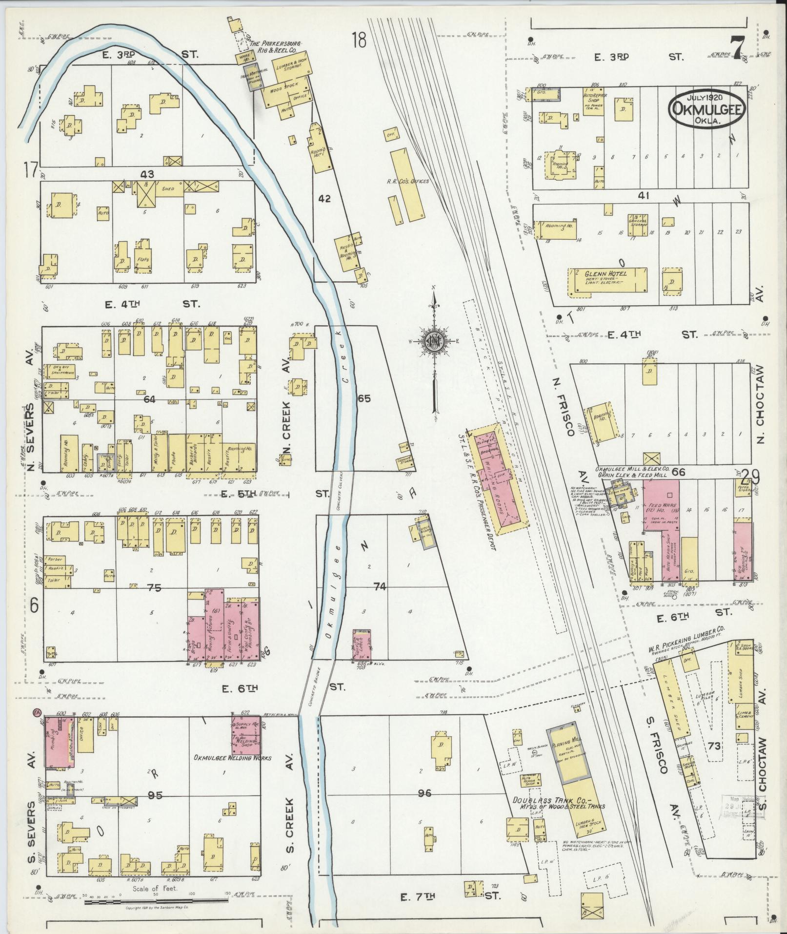Sanborn Fire Insurance Map from Okmulgee, Okmulgee County, Oklahoma (1920), Sheet #0007 - Complete Map Set gallery image, historic Sanborn map, vintage wall art, Oklahoma Oklahoma