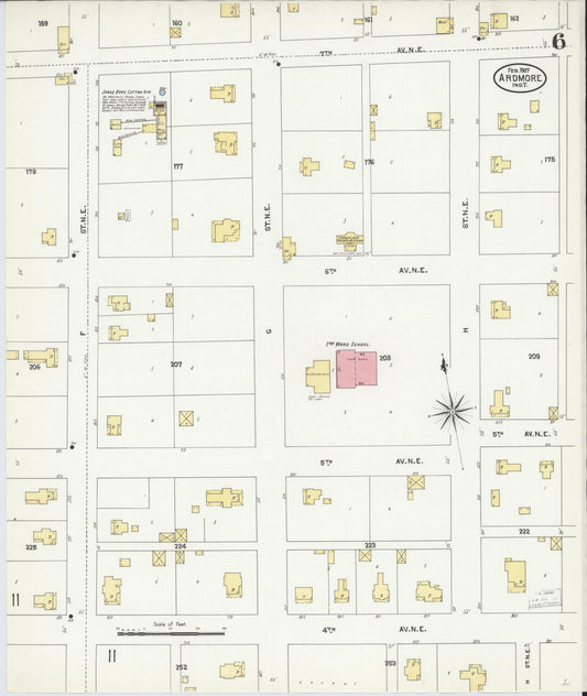 Sanborn Fire Insurance Map from Ardmore, Carter County, Oklahoma (1907), Sheet #0006 - Historic Sanborn Fire Insurance Map Print, vintage old map wall art, antique decor, genealogy gift, Oklahoma Oklahoma map