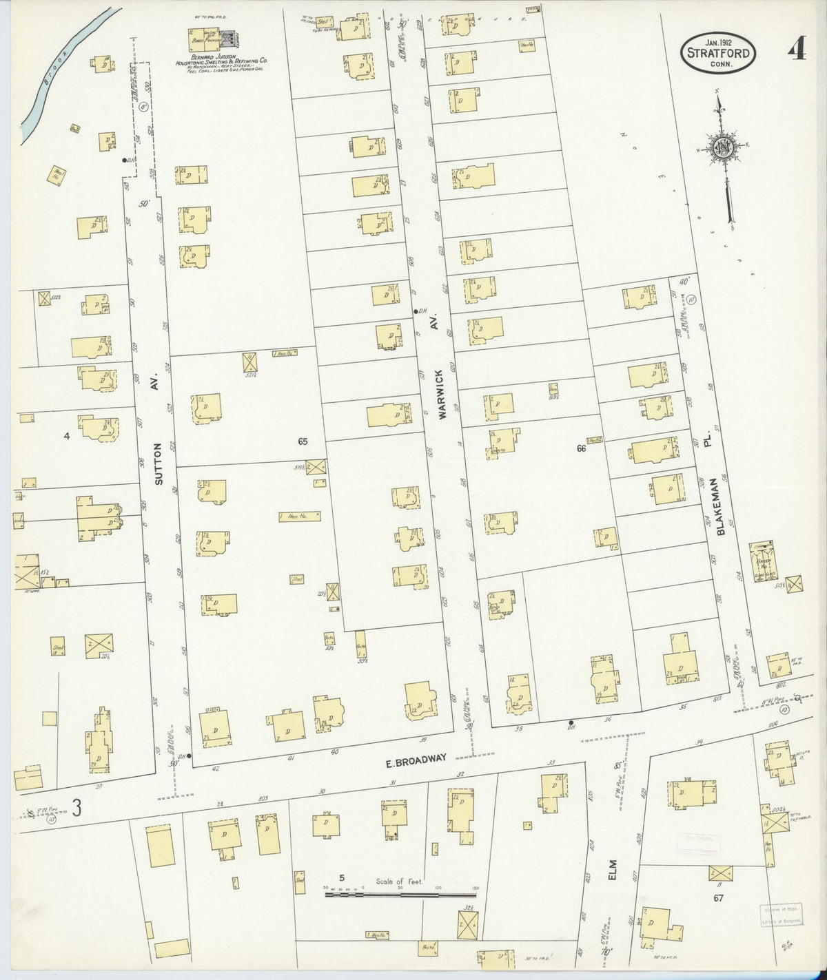 Sanborn Fire Insurance Map from Stratford, Fairfield County, Connecticut (1912), Sheet #0004 - Historic Sanborn Fire Insurance Map Print, vintage old map wall art, antique decor, genealogy gift, Connecticut Connecticut map