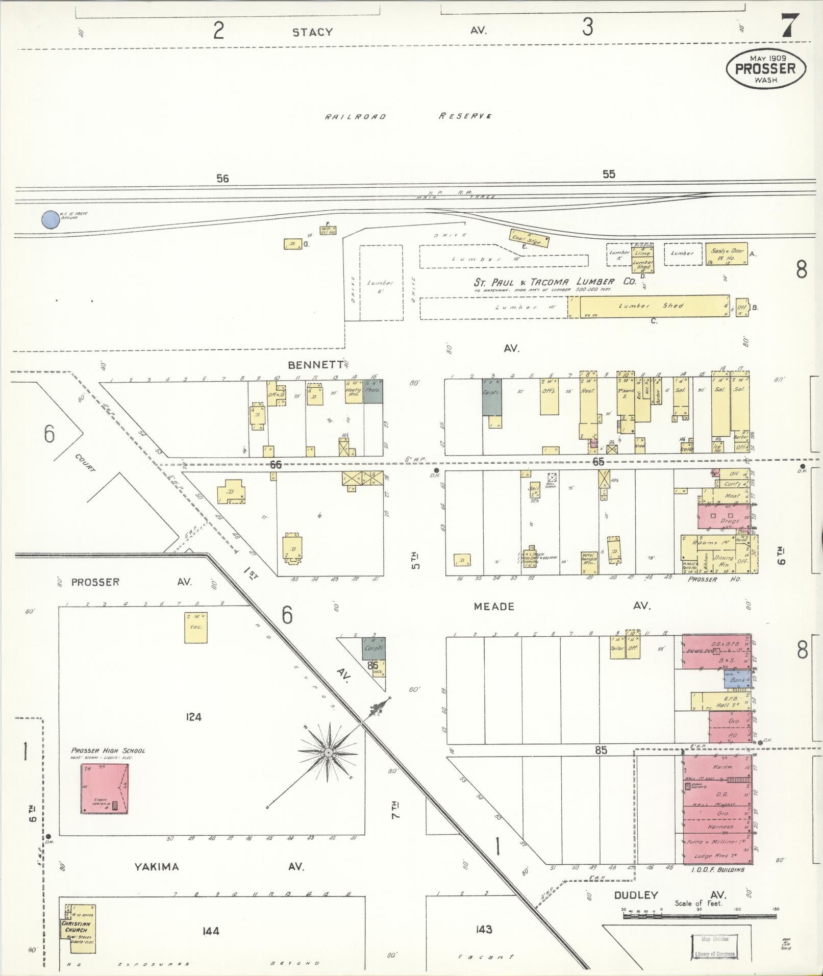 Sanborn Fire Insurance Map from Prosser, Benton County, Washington (1909), Sheet #0007 - Complete Map Set gallery image, historic Sanborn map, vintage wall art, Washington Washington