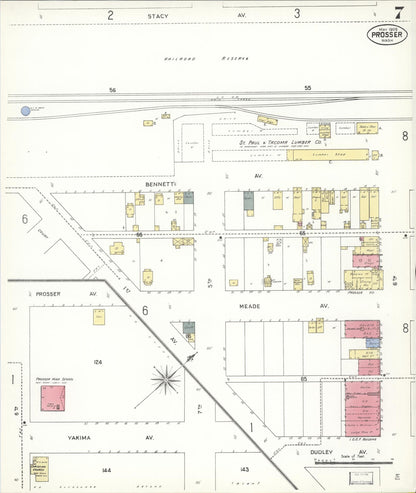 Sanborn Fire Insurance Map from Prosser, Benton County, Washington (1909), Sheet #0007 - Complete Map Set gallery image, historic Sanborn map, vintage wall art, Washington Washington