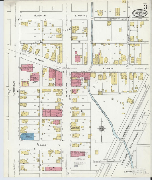 Sanborn Fire Insurance Map from Crestline, Crawford County, Ohio (1921), Sheet #0003 - Historic Sanborn Fire Insurance Map Print, vintage old map wall art, antique decor, genealogy gift, Ohio Ohio map