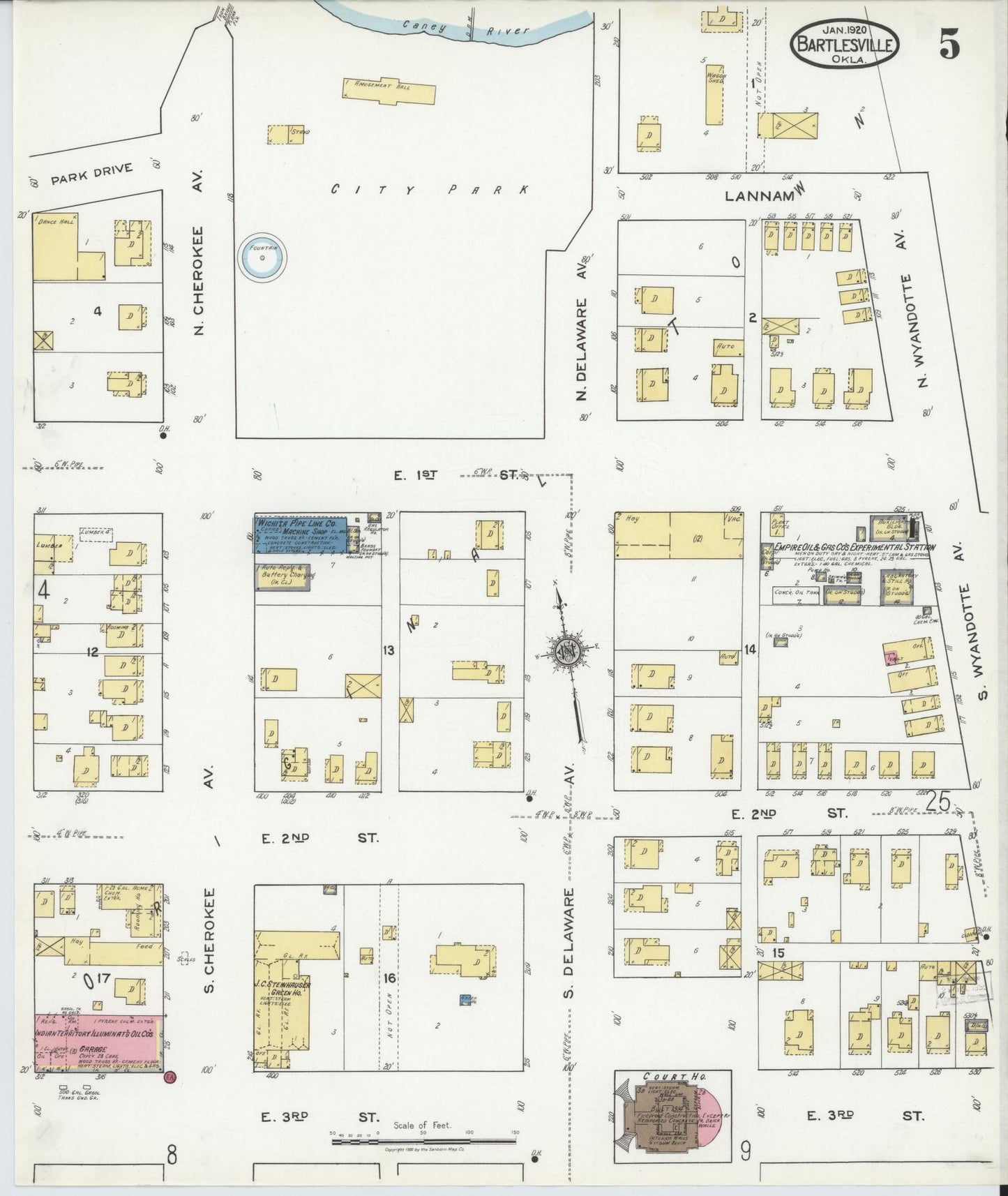 Sanborn Fire Insurance Map from Bartlesville, Washington County, Oklahoma (1920), Sheet #0005 - Historic Sanborn Fire Insurance Map Print, vintage old map wall art, antique decor, genealogy gift, Oklahoma Oklahoma map