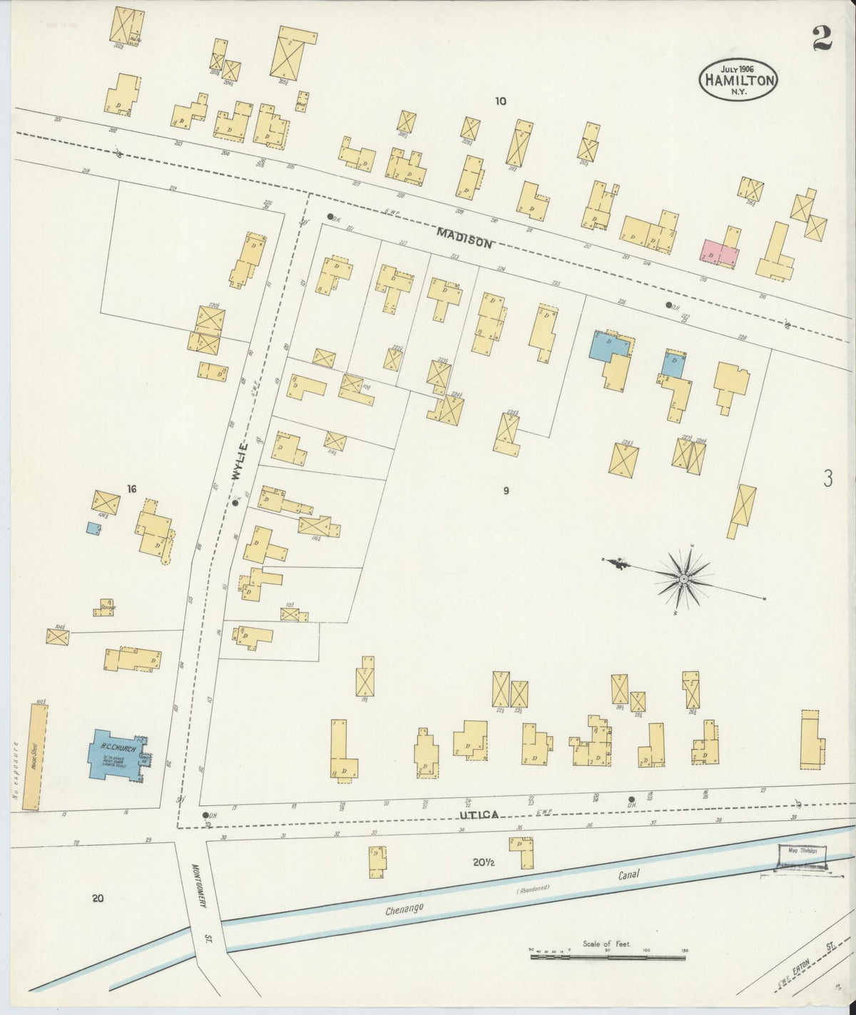 Sanborn Fire Insurance Map from Hamilton, Madison County, New York (1906), Sheet #0002 - Historic Sanborn Fire Insurance Map Print, vintage old map wall art, antique decor, genealogy gift, New York New York map