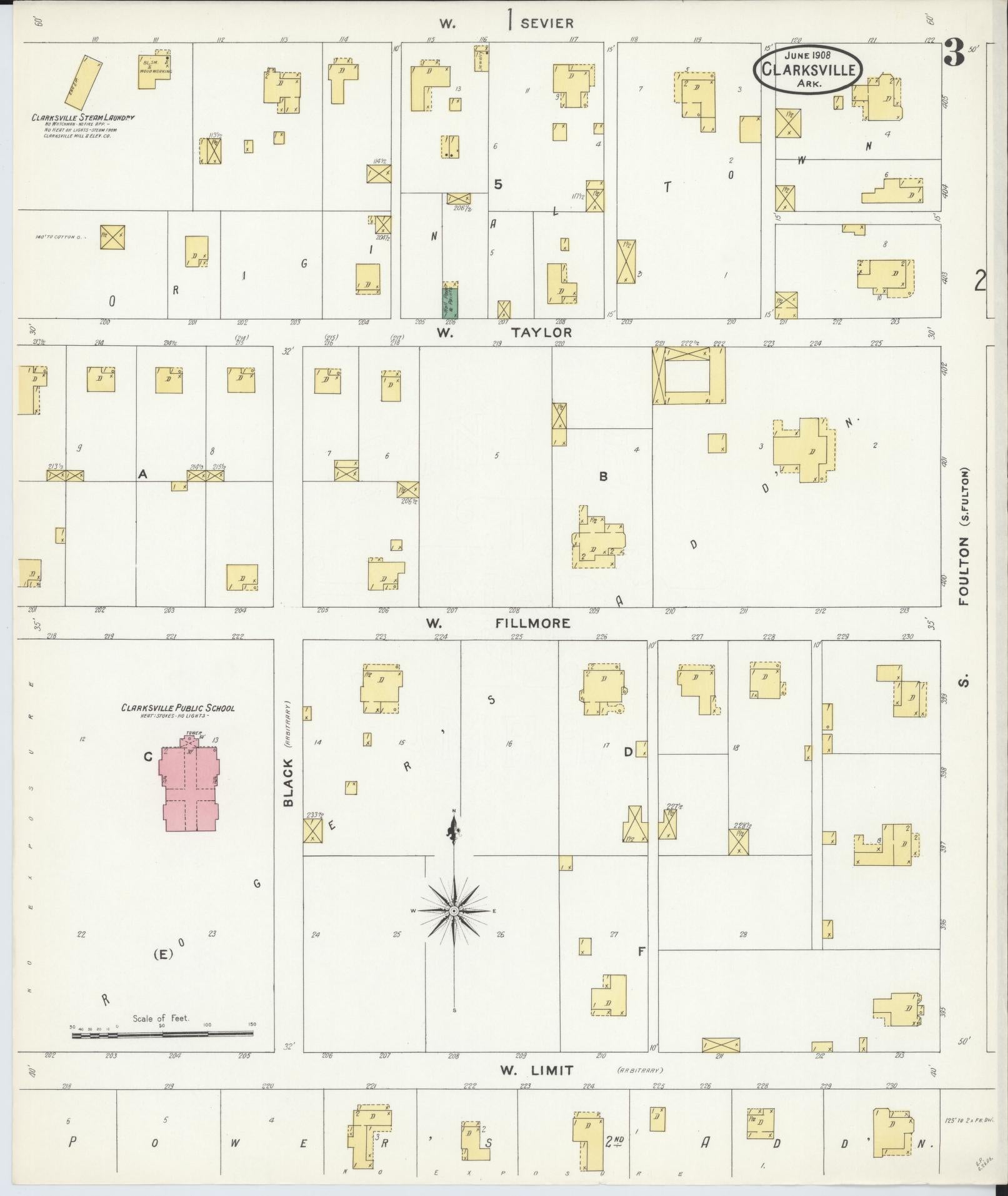 Sanborn Fire Insurance Map from Clarksville, Johnson County, Arkansas (1908), Sheet #0003 - Historic Sanborn Fire Insurance Map Print, vintage old map wall art, antique decor, genealogy gift, Arkansas Arkansas map