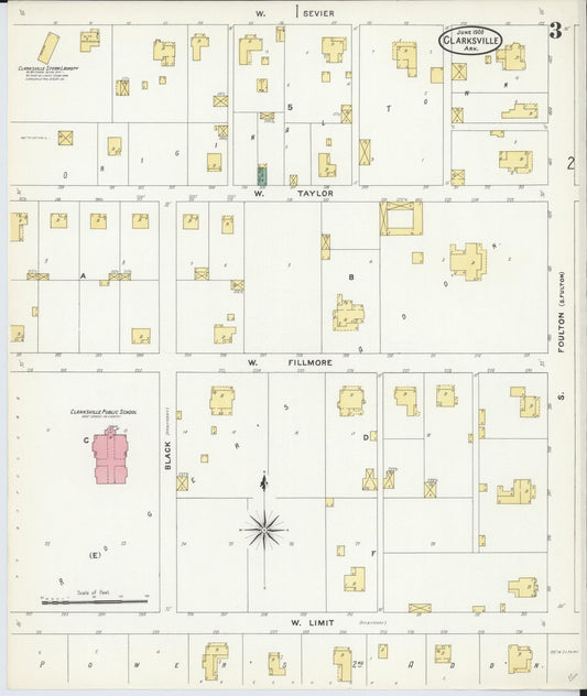 Sanborn Fire Insurance Map from Clarksville, Johnson County, Arkansas (1908), Sheet #0003 - Historic Sanborn Fire Insurance Map Print, vintage old map wall art, antique decor, genealogy gift, Arkansas Arkansas map