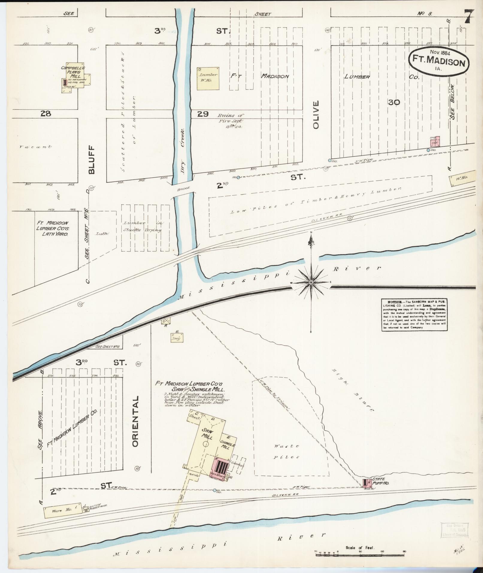 Sanborn Fire Insurance Map from Fort Madison, Lee County, Iowa (1884), Sheet #0007 - Historic Sanborn Fire Insurance Map Print, vintage old map wall art