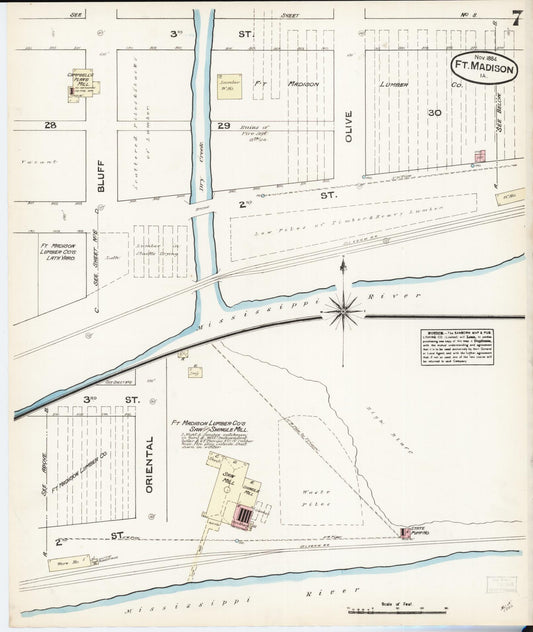Sanborn Fire Insurance Map from Fort Madison, Lee County, Iowa (1884), Sheet #0007 - Historic Sanborn Fire Insurance Map Print, vintage old map wall art