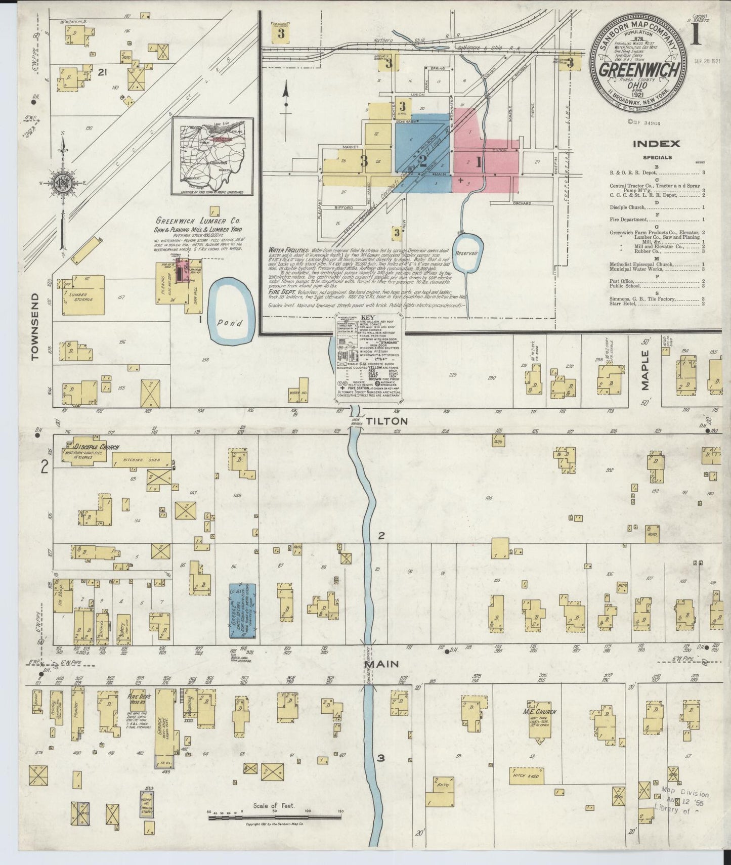 Sanborn Fire Insurance Map from Greenwich, Huron County, Ohio (1921), Sheet #0001 - Historic Sanborn Fire Insurance Map Print, vintage old map wall art, antique decor, genealogy gift, Ohio Ohio map