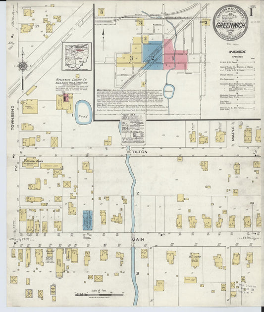 Sanborn Fire Insurance Map from Greenwich, Huron County, Ohio (1921), Sheet #0001 - Historic Sanborn Fire Insurance Map Print, vintage old map wall art, antique decor, genealogy gift, Ohio Ohio map
