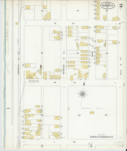 Sanborn Fire Insurance Map from Brunswick, Glynn County, Georgia (1908), Sheet #0002 - Complete Map Set gallery image, historic Sanborn map, vintage wall art, Georgia Georgia
