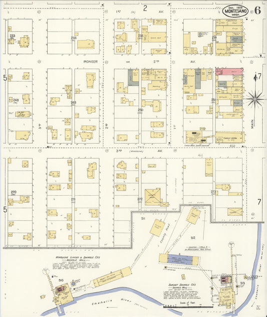 Sanborn Fire Insurance Map from Montesano, Grays Harbor County, Washington (1909), Sheet #0006 - Historic Sanborn Fire Insurance Map Print, vintage old map wall art, antique decor, genealogy gift, Washington Washington map