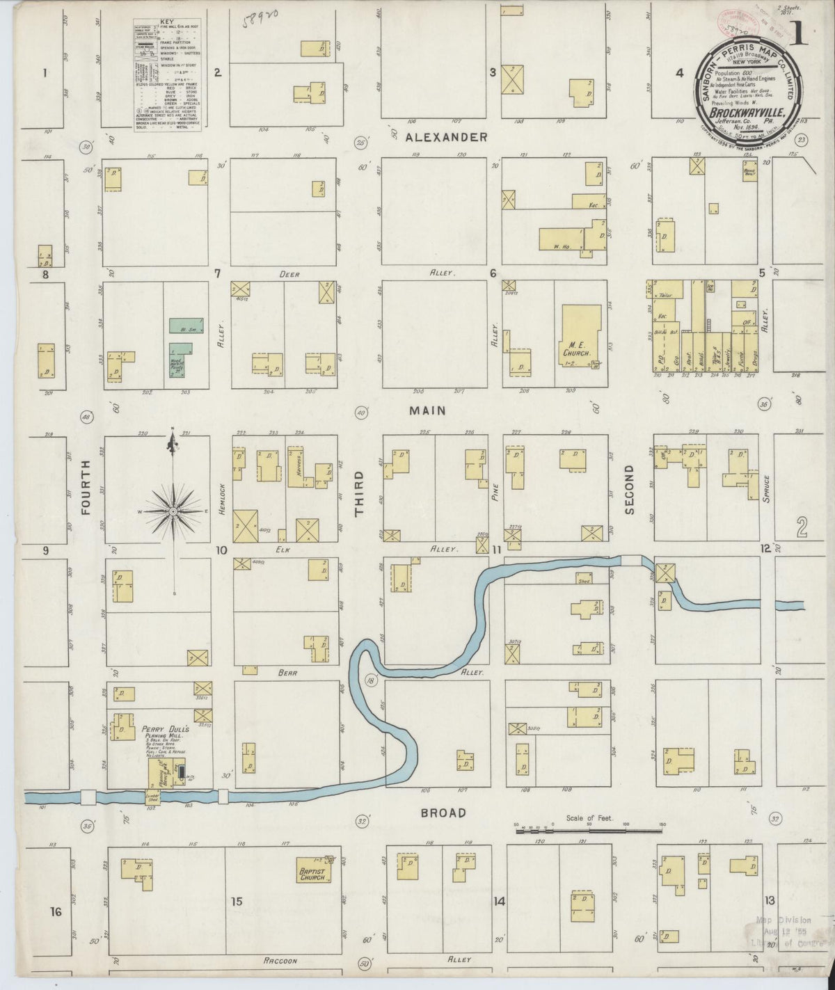 Sanborn Fire Insurance Map from Brockway, Jefferson County, Pennsylvania (1894), Sheet #0001 - Complete Map Set gallery image, historic Sanborn map, vintage wall art, Pennsylvania Pennsylvania