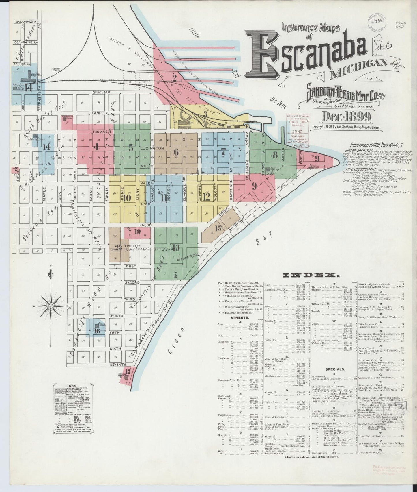 Sanborn Fire Insurance Map from Escanaba, Delta County, Michigan (1899), Sheet #0001 - Complete Map Set gallery image, historic Sanborn map, vintage wall art, Michigan Michigan
