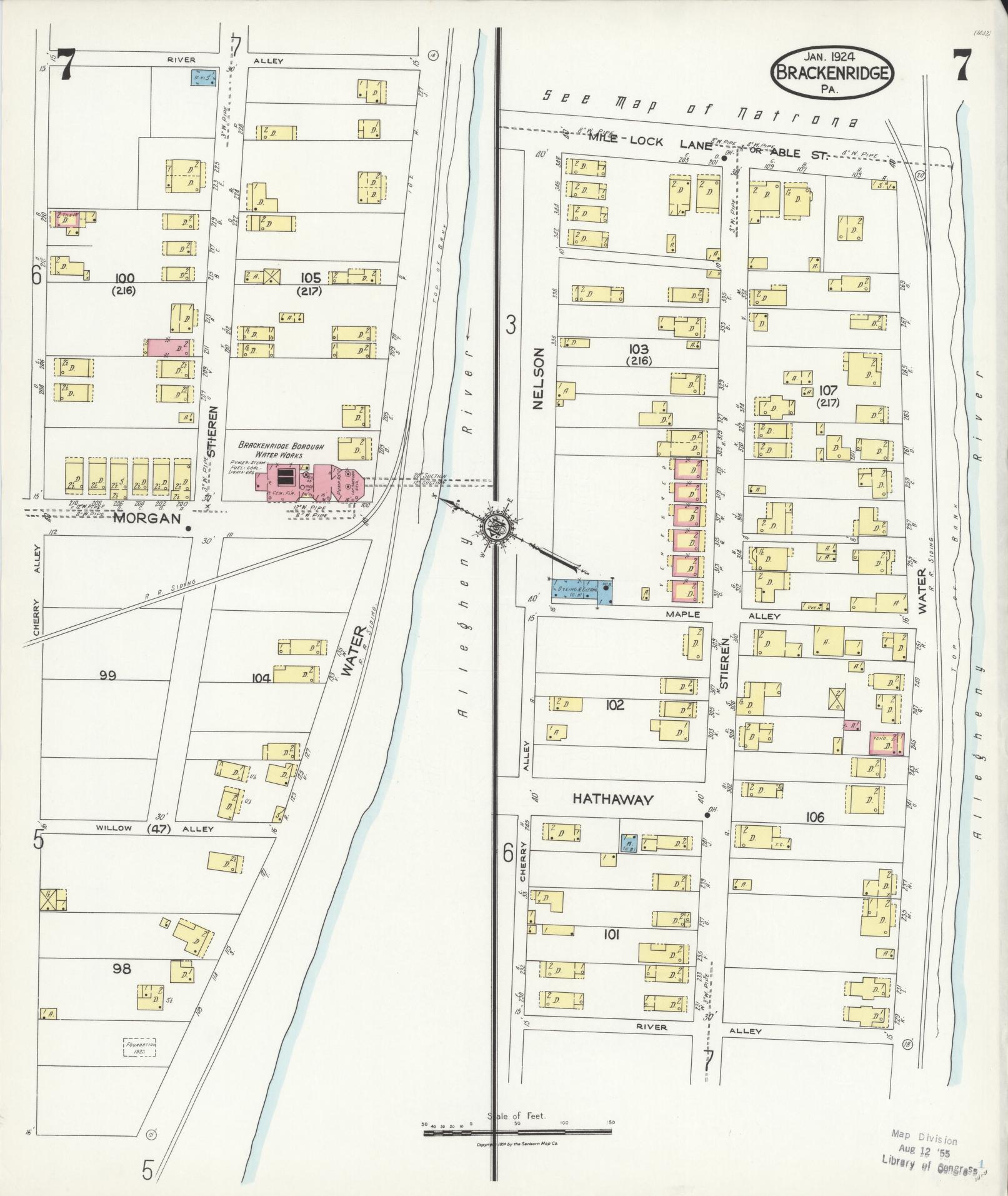 Sanborn Fire Insurance Map from Brackenridge, Allegheny County, Pennsylvania (1924), Sheet #0007 - Historic Sanborn Fire Insurance Map Print, vintage old map wall art, antique decor, genealogy gift, Pennsylvania Pennsylvania map