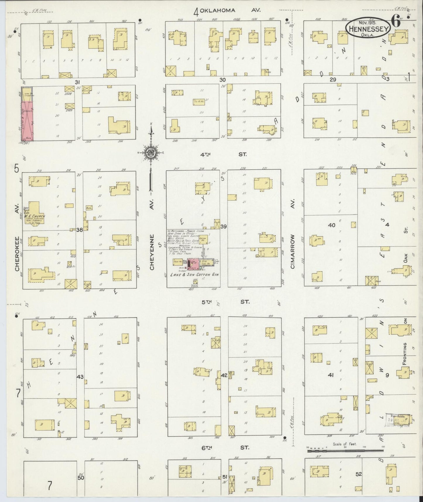 Sanborn Fire Insurance Map from Hennessey, Kingfisher County, Oklahoma (1915), Sheet #0006 - Complete Map Set gallery image, historic Sanborn map, vintage wall art, Oklahoma Oklahoma