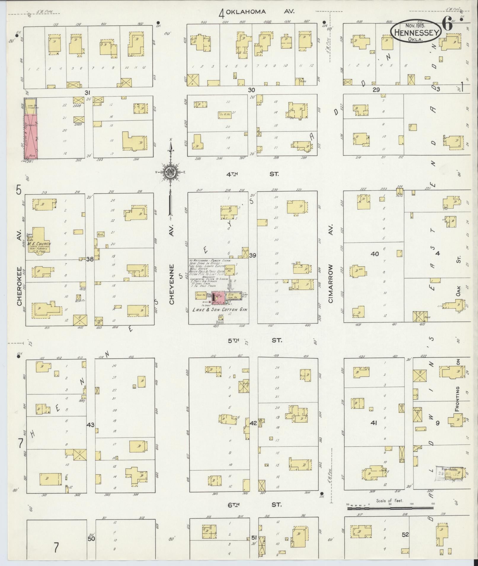 Sanborn Fire Insurance Map from Hennessey, Kingfisher County, Oklahoma (1915), Sheet #0006 - Complete Map Set gallery image, historic Sanborn map, vintage wall art, Oklahoma Oklahoma