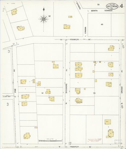 Sanborn Fire Insurance Map from Hollywood, Los Angeles County, California (1907), Sheet #0004 - Complete Map Set gallery image, historic Sanborn map, vintage wall art, California California