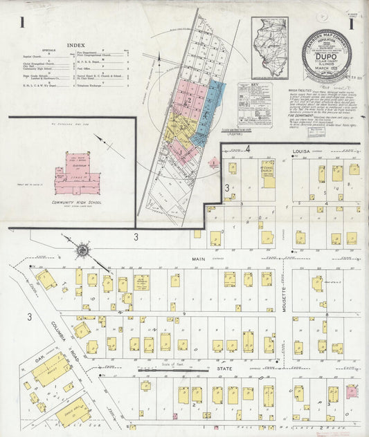 Sanborn Fire Insurance Map from Dupo, Saint Clair County, Illinois (1928), Sheet #0001 - Historic Sanborn Fire Insurance Map Print, vintage old map wall art, antique decor, genealogy gift, Illinois Illinois map