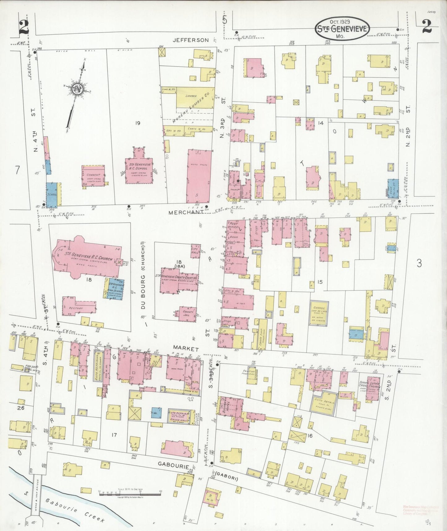Sanborn Fire Insurance Map from Sainte Genevieve, Saint Genevieve County, Missouri (1929), Sheet #0002 - Complete Map Set gallery image, historic Sanborn map, vintage wall art, Missouri Missouri
