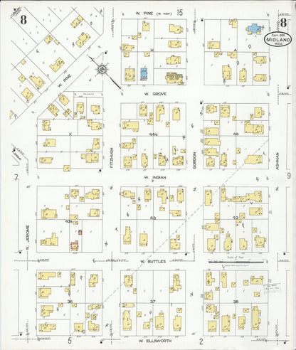 Sanborn Fire Insurance Map from Midland, Midland County, Michigan (1926), Sheet #0008 - Historic Sanborn Fire Insurance Map Print, vintage old map wall art, antique decor, genealogy gift, Michigan Michigan map