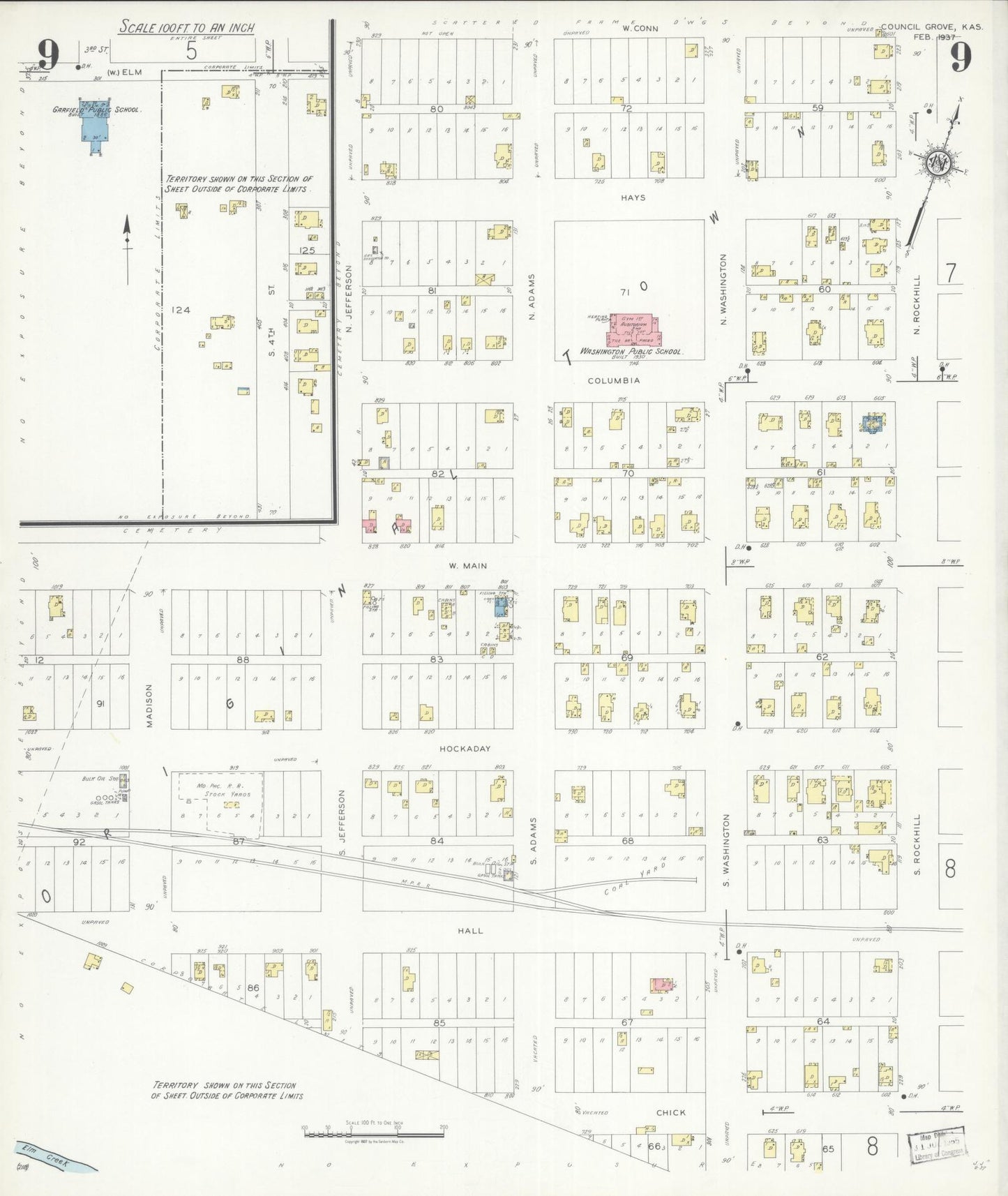 Sanborn Fire Insurance Map from Council Grove, Morris County, Kansas (1937), Sheet #0009 - Complete Map Set gallery image, historic Sanborn map, vintage wall art, Kansas Kansas