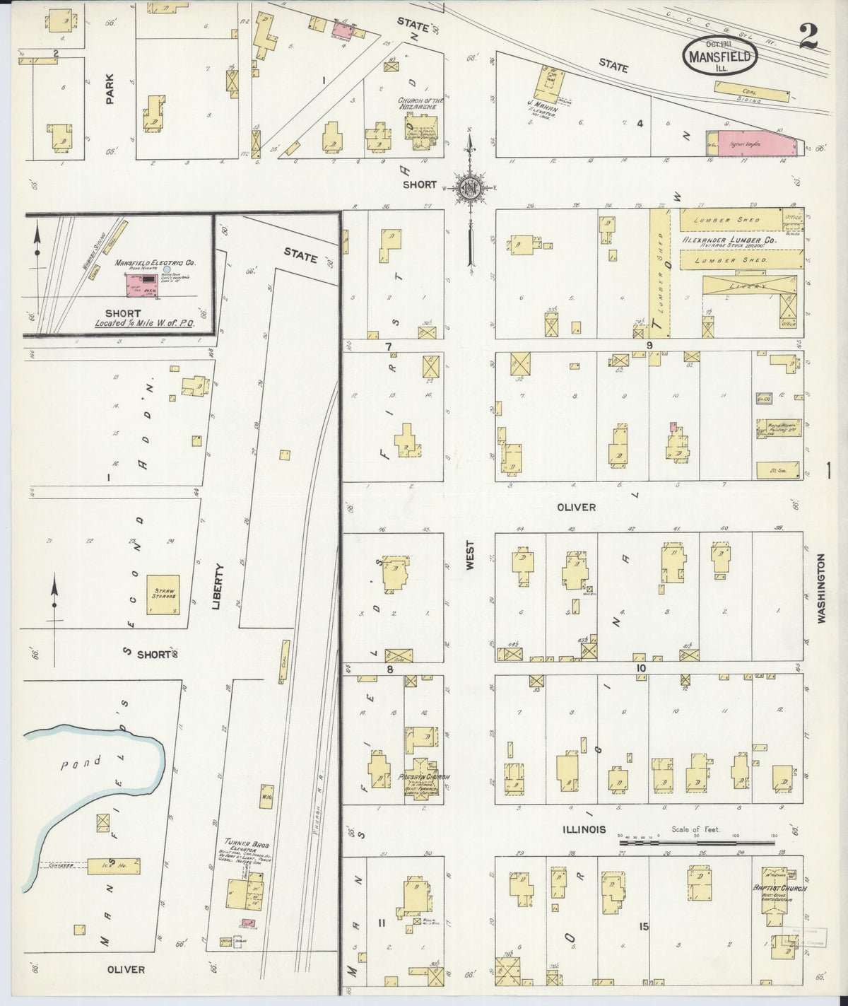 Sanborn Fire Insurance Map from Mansfield, Piatt County, Illinois (1911), Sheet #0002 - Historic Sanborn Fire Insurance Map Print, vintage old map wall art, antique decor, genealogy gift, Illinois Illinois map
