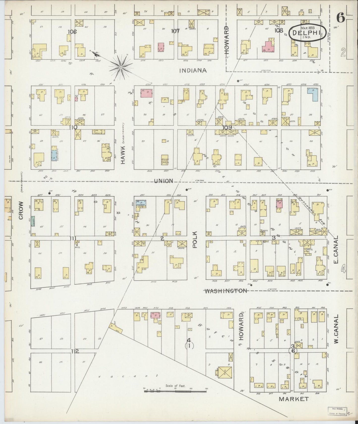 Sanborn Fire Insurance Map from Delphi, Carroll County, Indiana (1893), Sheet #0006 - Complete Map Set gallery image, historic Sanborn map, vintage wall art, Indiana Indiana