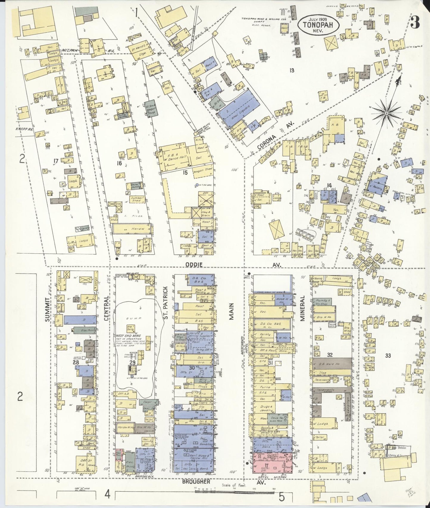 Sanborn Fire Insurance Map from Tonopah, Nye County, Nevada (1909), Sheet #0003 - Complete Map Set gallery image, historic Sanborn map, vintage wall art, Nevada Nevada