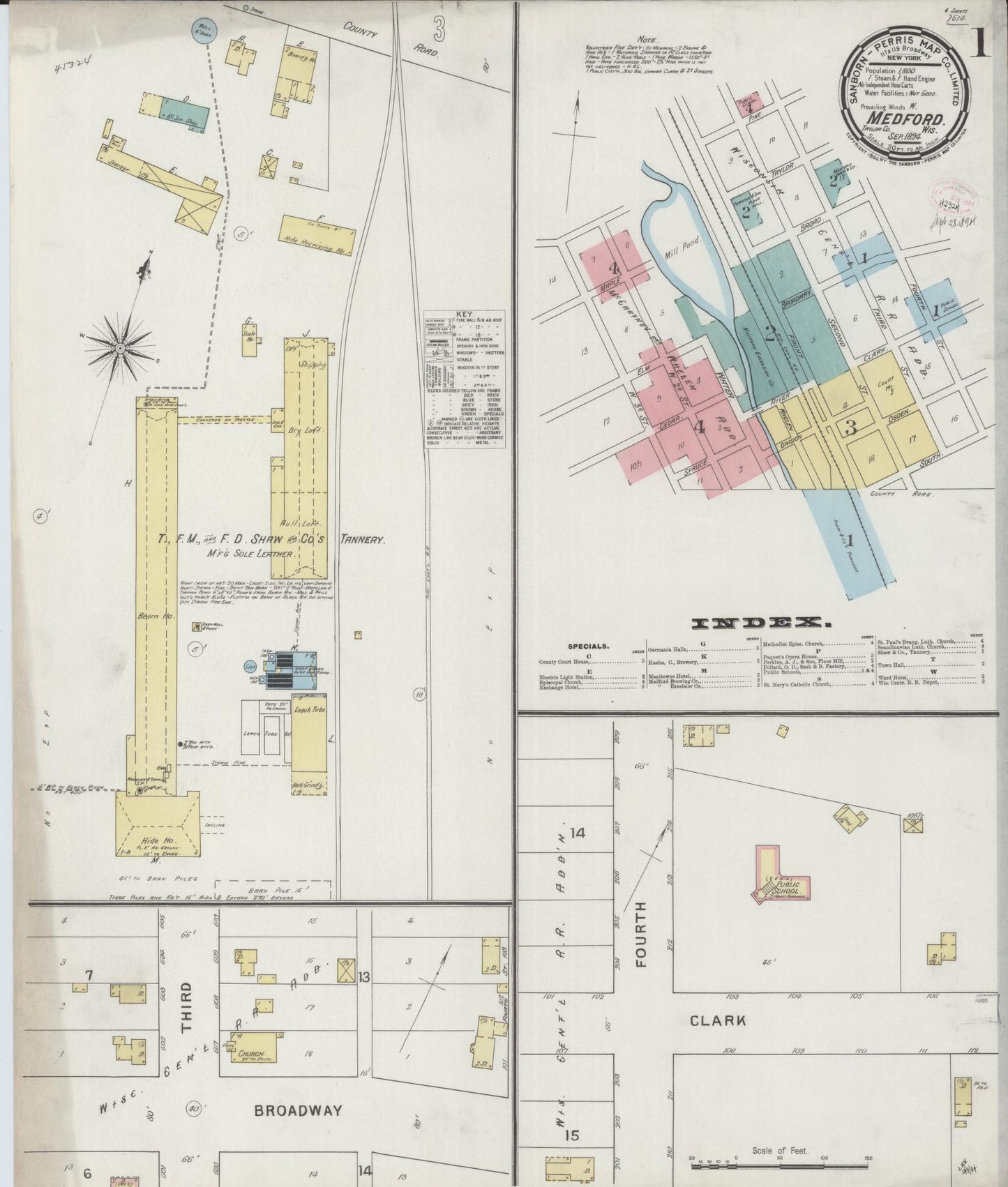 Sanborn Fire Insurance Map from Medford, Taylor County, Wisconsin (1894), Sheet #0001 - Historic Sanborn Fire Insurance Map Print, vintage old map wall art, antique decor, genealogy gift, Wisconsin Wisconsin map