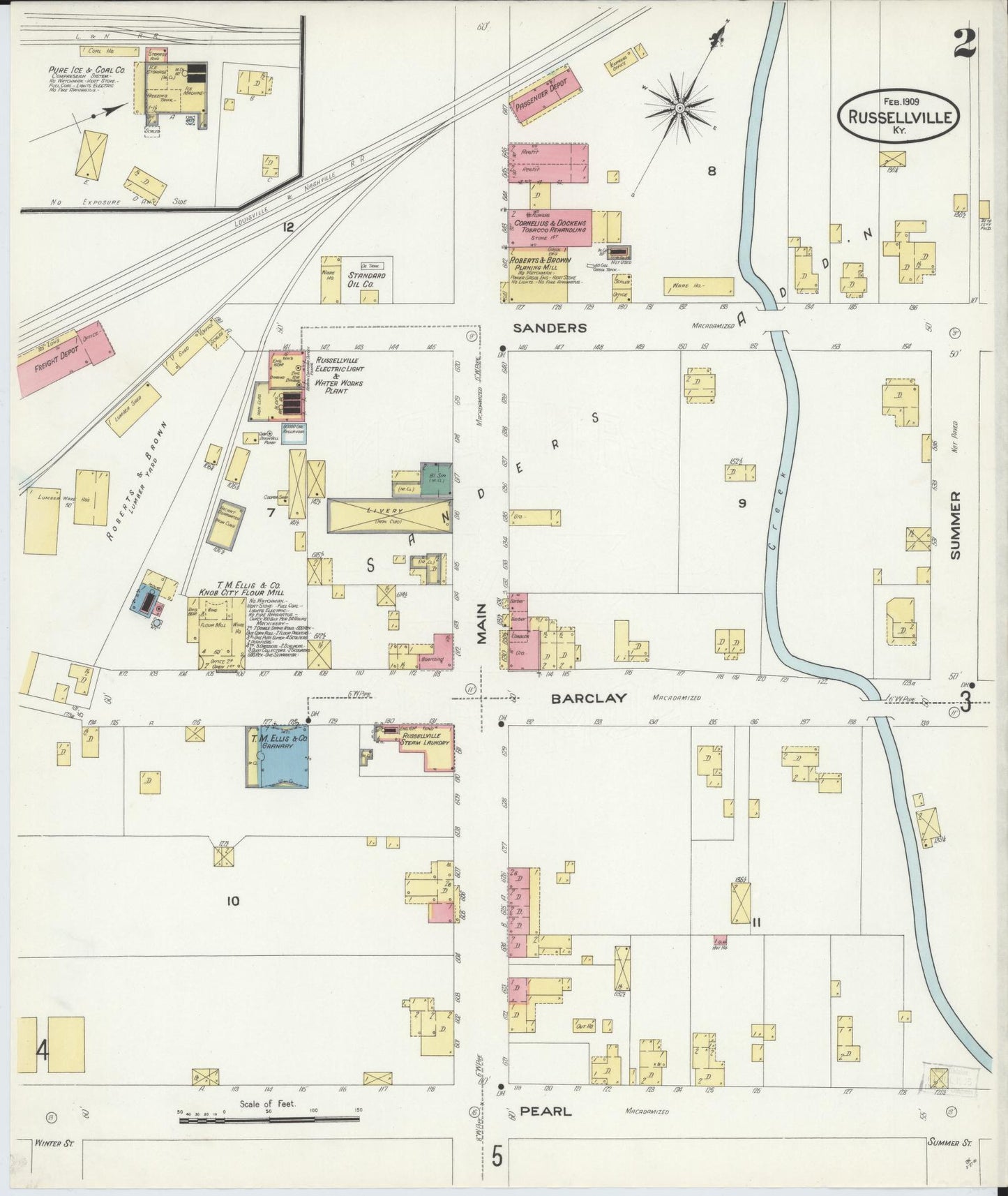 Sanborn Fire Insurance Map from Russellville, Logan County, Kentucky (1909), Sheet #0002 - Complete Map Set gallery image, historic Sanborn map, vintage wall art, Kentucky Kentucky