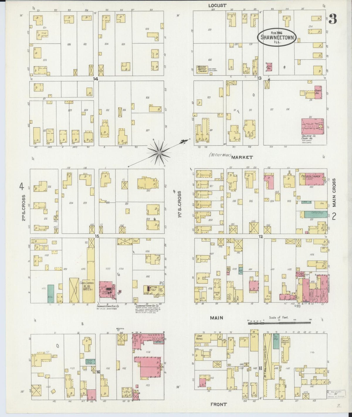 Sanborn Fire Insurance Map from Shawneetown, Gallatin County, Illinois (1906), Sheet #0003 - Historic Sanborn Fire Insurance Map Print, vintage old map wall art, antique decor, genealogy gift, Illinois Illinois map