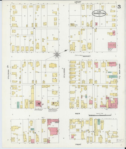 Sanborn Fire Insurance Map from Shawneetown, Gallatin County, Illinois (1906), Sheet #0003 - Historic Sanborn Fire Insurance Map Print, vintage old map wall art, antique decor, genealogy gift, Illinois Illinois map