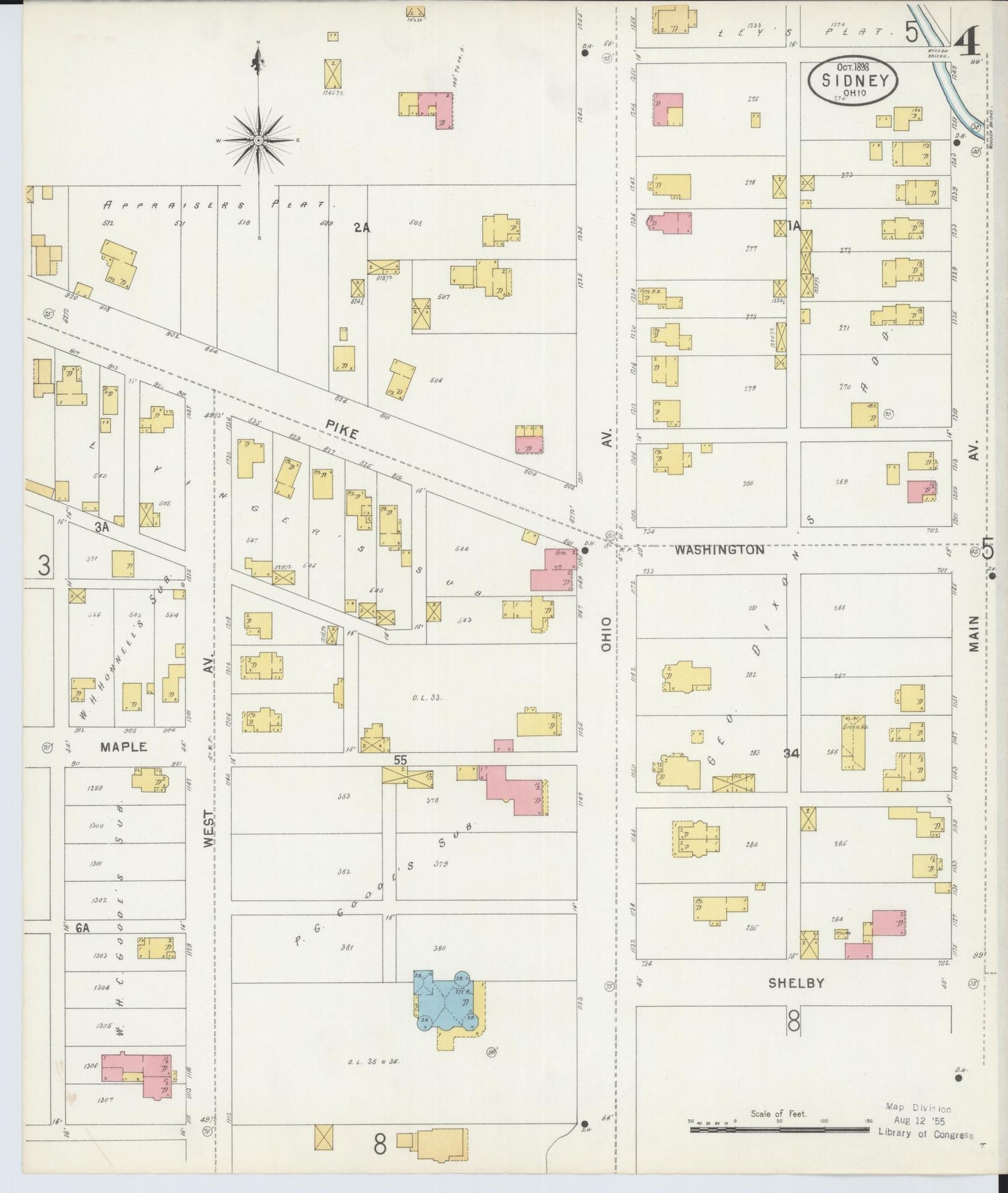 Sanborn Fire Insurance Map from Sidney, Shelby County, Ohio (1898), Sheet #0004 - Complete Map Set gallery image, historic Sanborn map, vintage wall art, Ohio Ohio