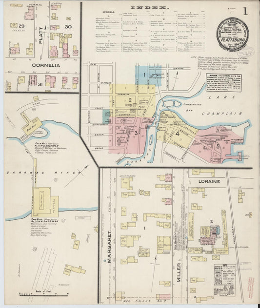 Sanborn Fire Insurance Map from Plattsburg, Clinton County, New York (1884), Sheet #0001 - Complete Map Set gallery image, historic Sanborn map, vintage wall art, New York New York