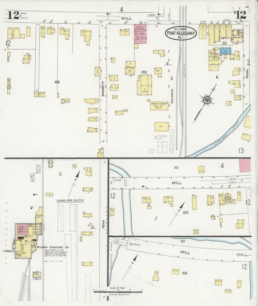Sanborn Fire Insurance Map from Port Allegany, McKean County, Pennsylvania (1924), Sheet #0012 - Historic Sanborn Fire Insurance Map Print, vintage old map wall art, antique decor, genealogy gift, Pennsylvania Pennsylvania map