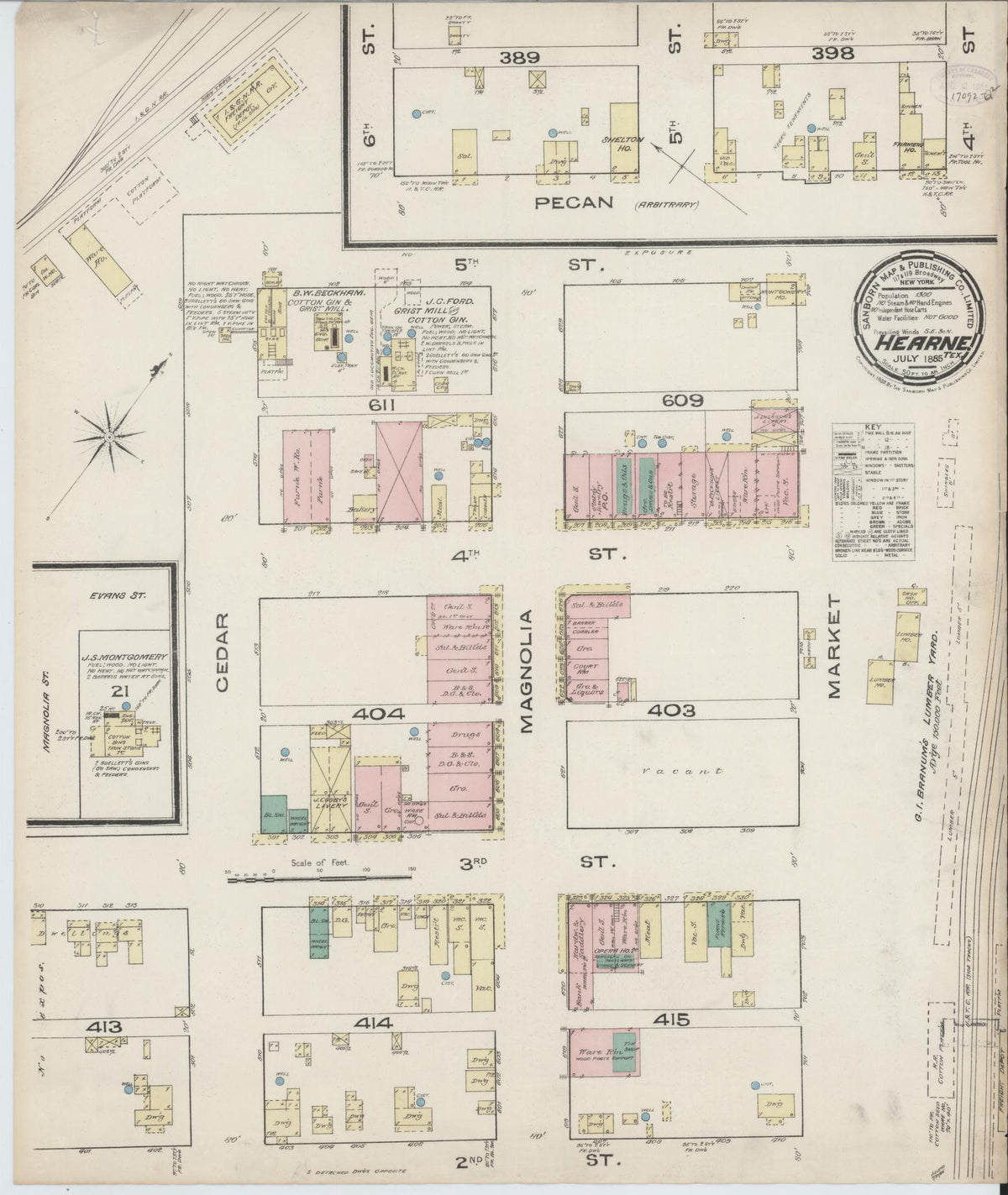Sanborn Fire Insurance Map from Hearne, Robertson County, Texas (1885), Sheet #0001 - Historic Sanborn Fire Insurance Map Print, vintage old map wall art, antique decor, genealogy gift, Texas Texas map