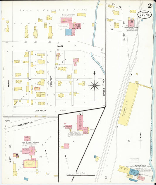 Sanborn Fire Insurance Map from Lyons, Clinton County, Iowa (1909), Sheet #0002 - Historic Sanborn Fire Insurance Map Print, vintage old map wall art