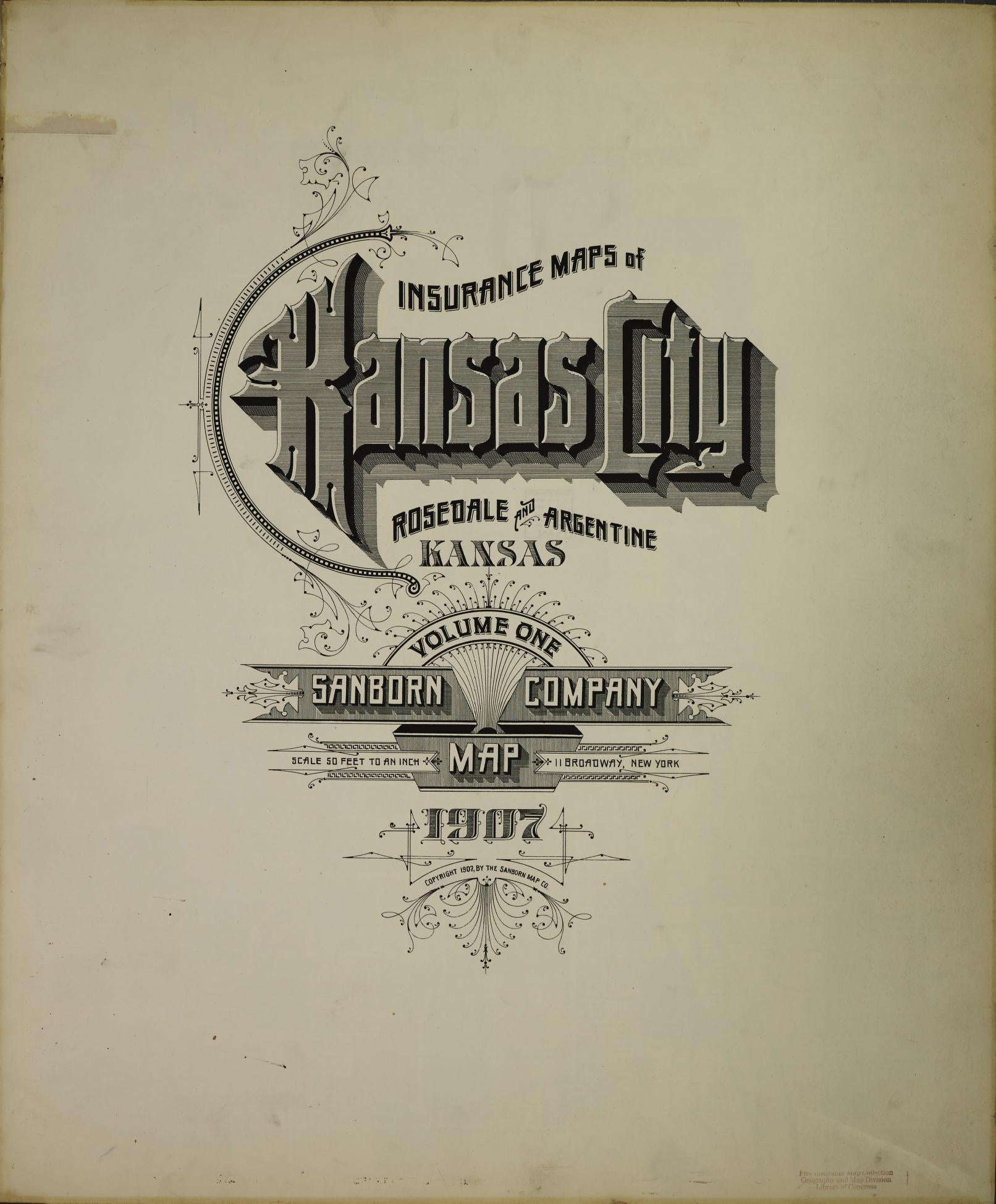 Sanborn Fire Insurance Map from Kansas City, Wyandotte County, Kansas (1907), Sheet #0001 - Historic Sanborn Fire Insurance Map Print, vintage old map wall art, antique decor, genealogy gift, Kansas Kansas map