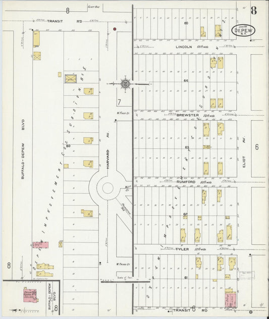 Sanborn Fire Insurance Map from Depew, Erie County, New York (1911), Sheet #0007 - Historic Sanborn Fire Insurance Map Print, vintage old map wall art, antique decor, genealogy gift, New York New York map