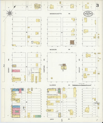 Sanborn Fire Insurance Map from Hereford, Deaf Smith County, Texas (1908), Sheet #0003 - Complete Map Set gallery image, historic Sanborn map, vintage wall art, Texas Texas