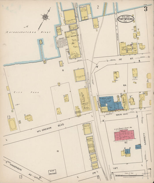 Sanborn Fire Insurance Map from Fort Myers, Lee County, Florida (1922), Sheet #0003 - Historic Sanborn Fire Insurance Map Print, vintage old map wall art, antique decor, genealogy gift, Florida Florida map