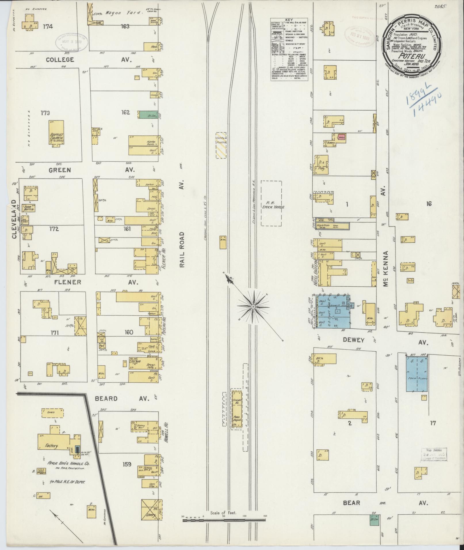 Sanborn Fire Insurance Map from Poteau, Le Flore County, Oklahoma (1899), Sheet #0001 - Historic Sanborn Fire Insurance Map Print, vintage old map wall art, antique decor, genealogy gift, Oklahoma Oklahoma map
